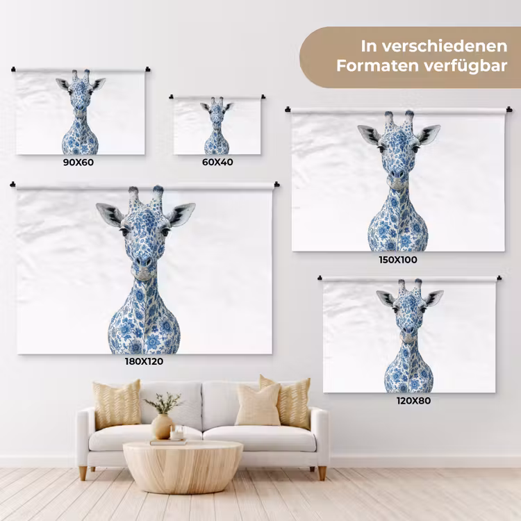 Giraffe - Delfts blauw - Dieren - Minimalistisch Wandkleed katoen klein -tsfeer8_DE