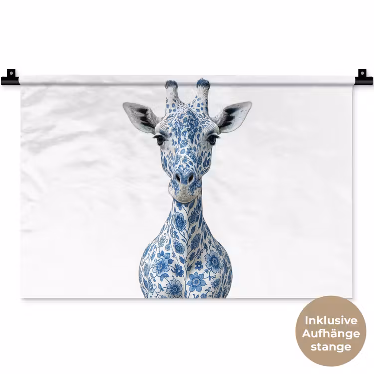 Giraffe - Delfts blauw - Dieren - Minimalistisch Wandkleed katoen klein -t3d_DE