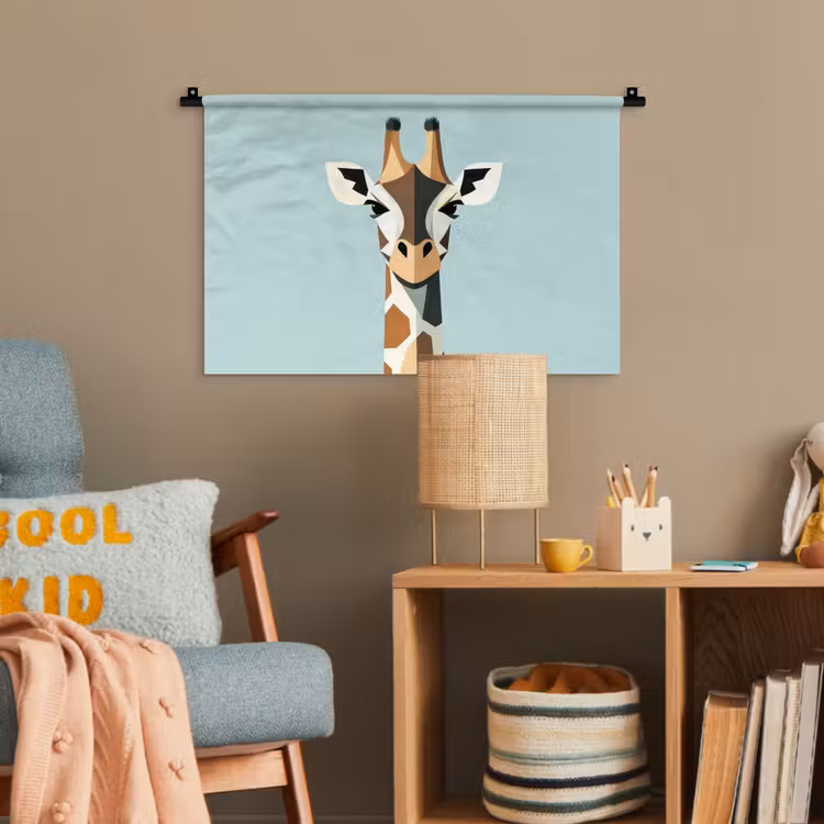 Giraffe - Illustratie - Bruin - Minimalistisch Wandkleed katoen klein -wsfeer4_kind