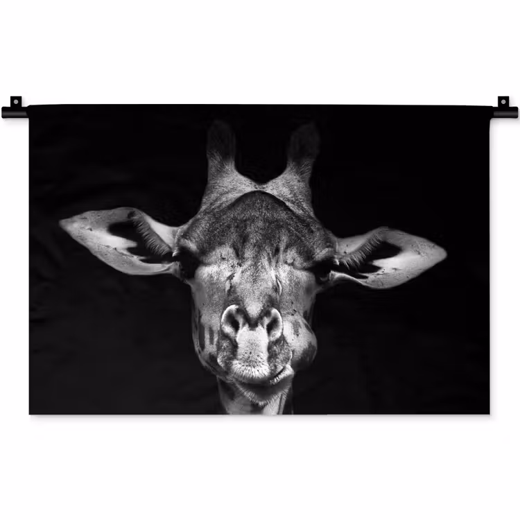 Giraffe - Portret - Dieren - Zwart - Wit Wandkleed katoen klein -zz3d