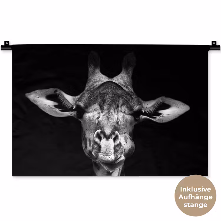 Giraffe - Portret - Dieren - Zwart - Wit Wandkleed katoen klein -t3d_DE