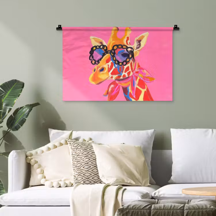Giraf - Roze - Bril - Sjaal Wandkleed katoen klein -sfeer7