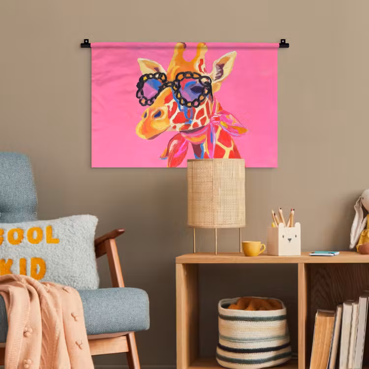 Giraf - Roze - Bril - Sjaal Wandkleed katoen klein -wsfeer4_kind