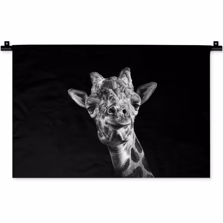 Giraffe - Dier - Zwart - Wit Wandkleed katoen klein -zz3d