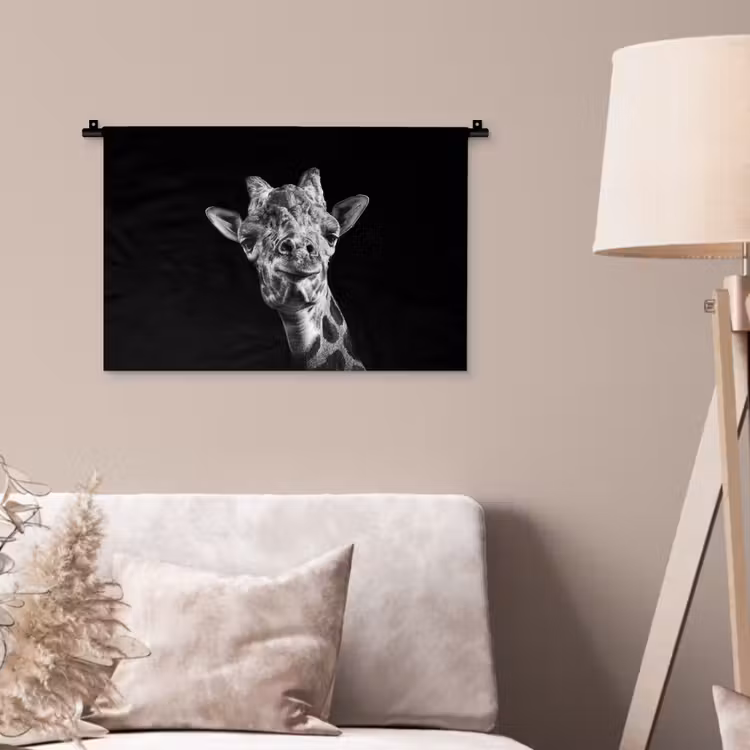 Giraffe - Dier - Zwart - Wit Wandkleed katoen klein -sfeer4