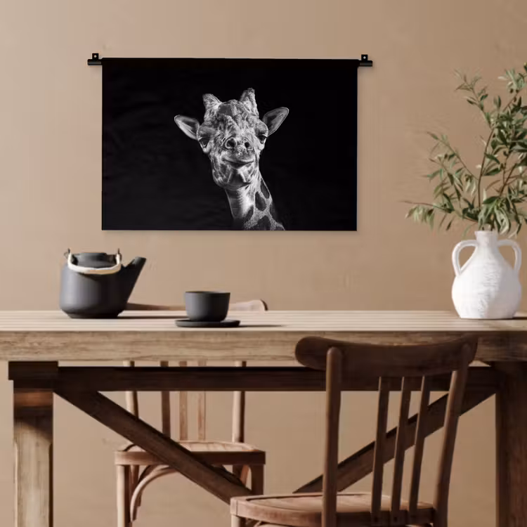 Giraffe - Dier - Zwart - Wit Wandkleed katoen klein -sfeer6