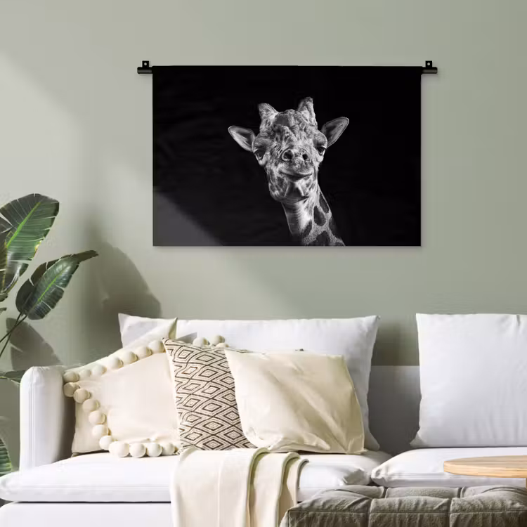 Giraffe - Dier - Zwart - Wit Wandkleed katoen klein -sfeer7