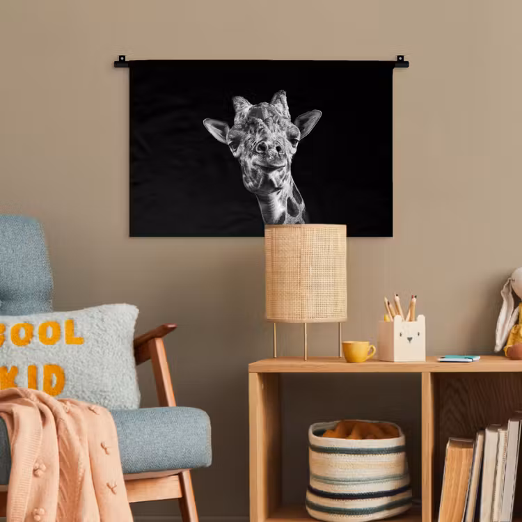Giraffe - Dier - Zwart - Wit Wandkleed katoen klein -wsfeer4_kind