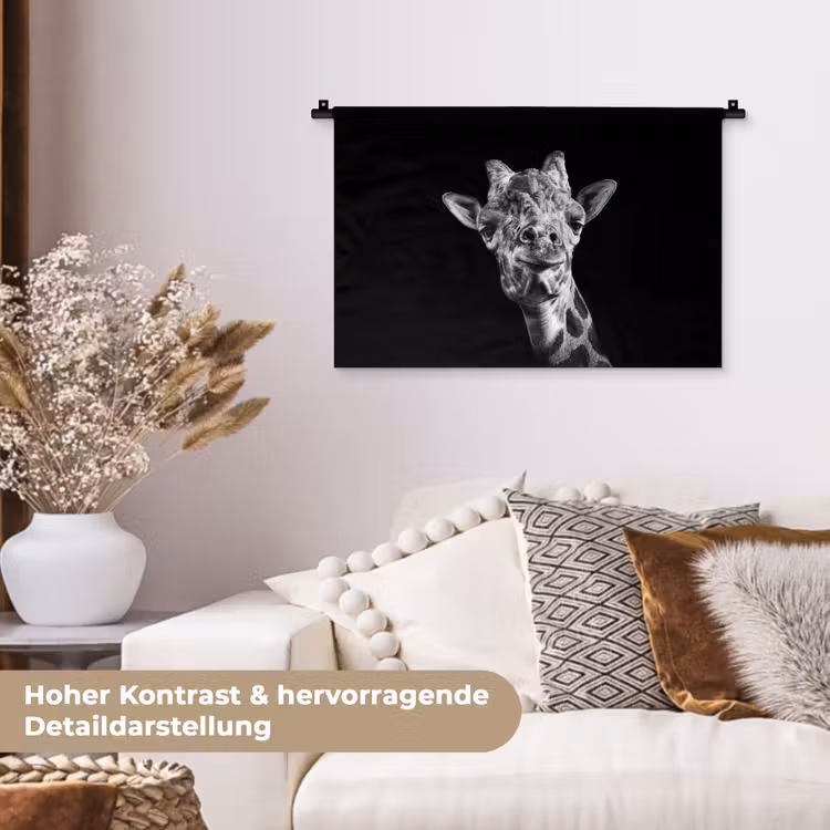 Giraffe - Dier - Zwart - Wit Wandkleed katoen klein -tsfeer1_DE