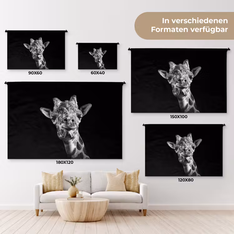 Giraffe - Dier - Zwart - Wit Wandkleed katoen klein -tsfeer8_DE