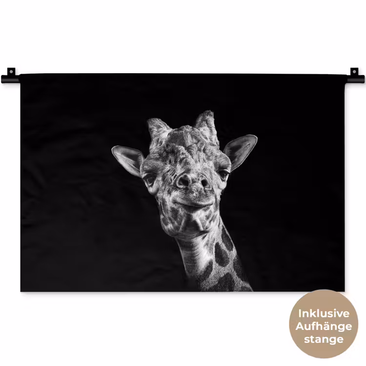 Giraffe - Dier - Zwart - Wit Wandkleed katoen klein -t3d_DE