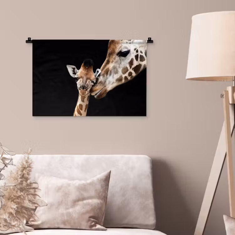 Giraffe - Dieren - Zwart - Portret - Dieren Wandkleed katoen klein -sfeer4