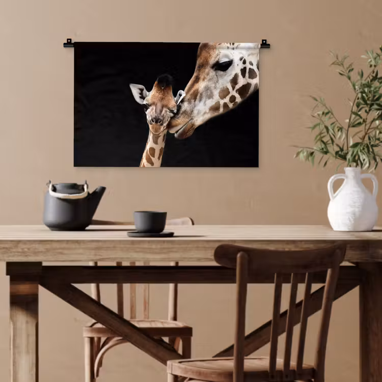 Giraffe - Dieren - Zwart - Portret - Dieren Wandkleed katoen klein -sfeer6