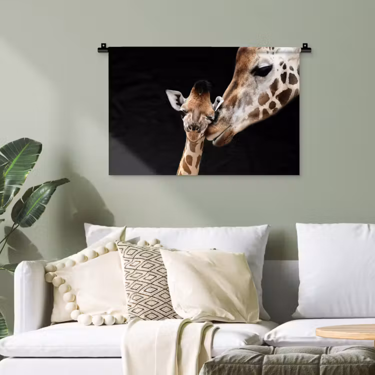 Giraffe - Dieren - Zwart - Portret - Dieren Wandkleed katoen klein -sfeer7