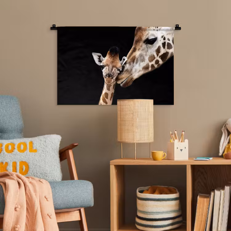 Giraffe - Dieren - Zwart - Portret - Dieren Wandkleed katoen klein -wsfeer4_kind