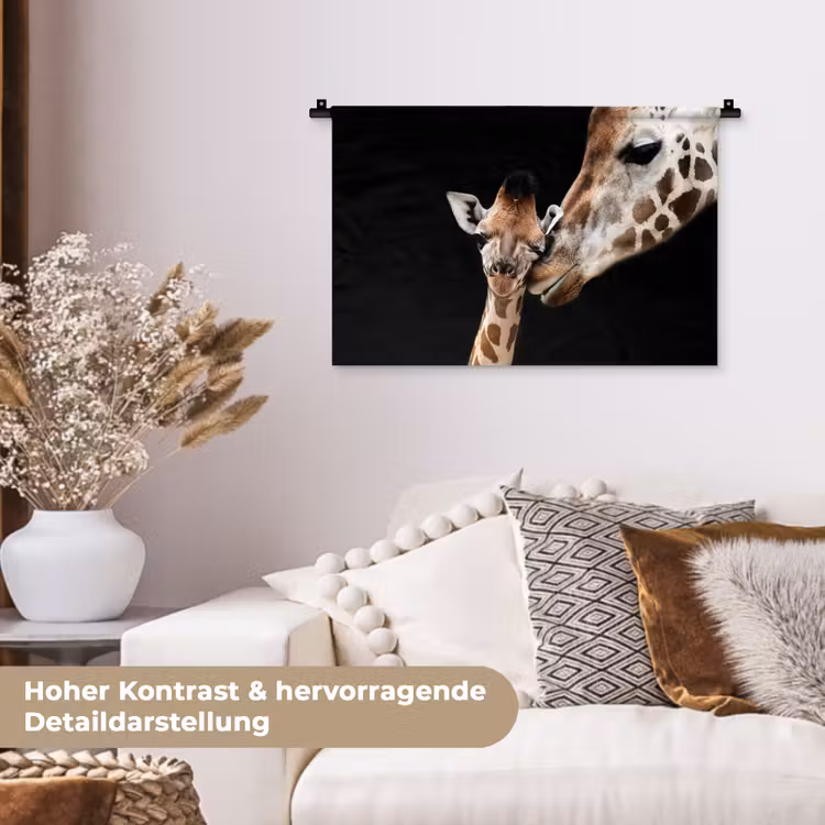 Giraffe - Dieren - Zwart - Portret - Dieren Wandkleed katoen klein -tsfeer1_DE