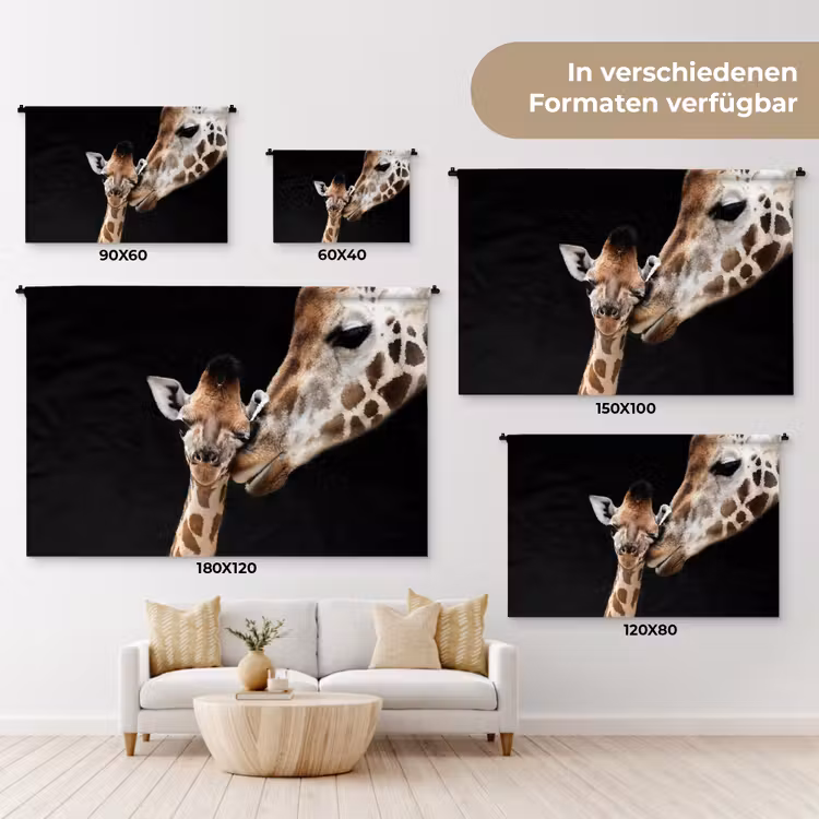 Giraffe - Dieren - Zwart - Portret - Dieren Wandkleed katoen klein -tsfeer8_DE