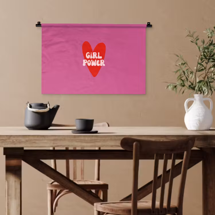 Girl power - Hart - Roze - Rood Wandkleed katoen klein -sfeer6