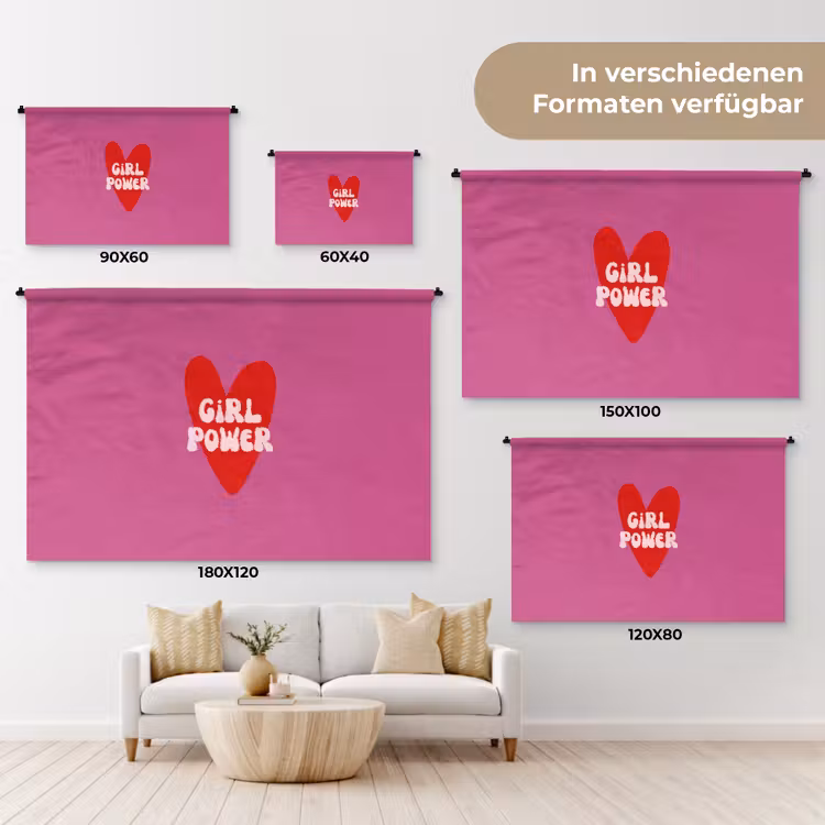 Girl power - Hart - Roze - Rood Wandkleed katoen klein -tsfeer8_DE