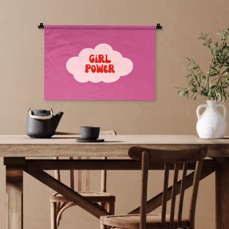 Girl power - Wolk - Roze Wandkleed katoen klein -sfeer6