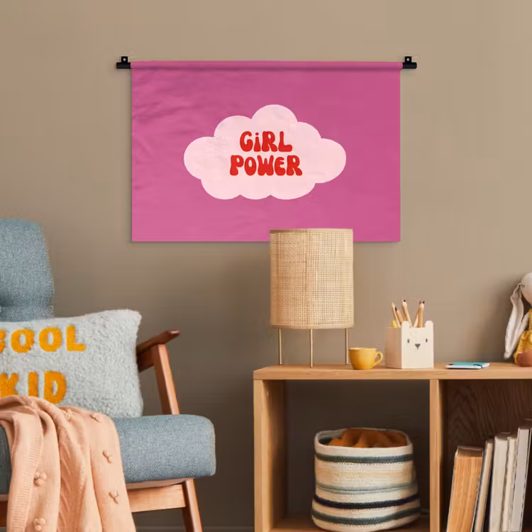 Girl power - Wolk - Roze Wandkleed katoen klein -wsfeer4_kind