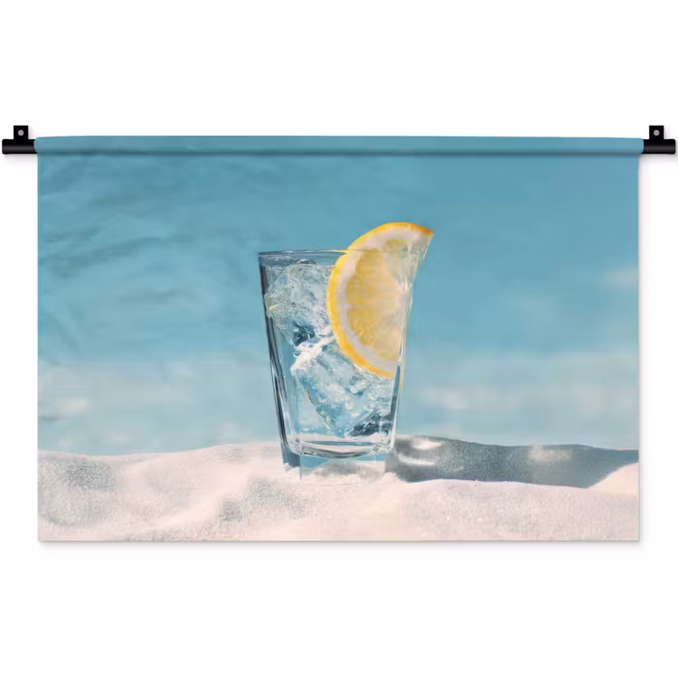 Glas - ijsblokjes - Citroen Wandkleed katoen klein -zz3d