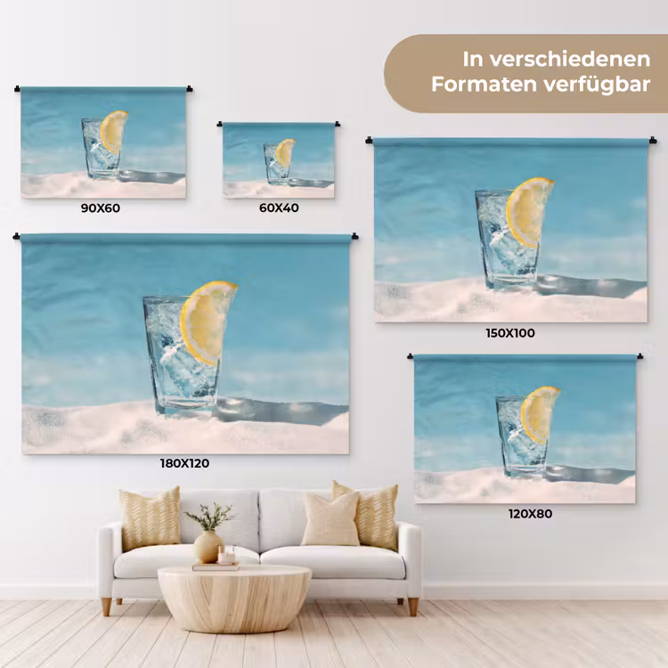 Glas - ijsblokjes - Citroen Wandkleed katoen klein -tsfeer8_DE