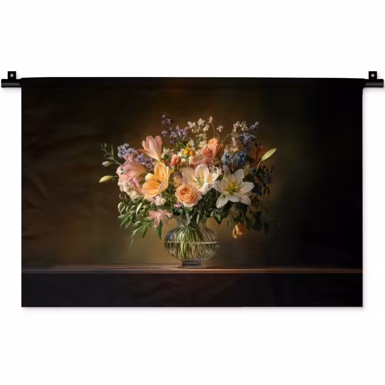 Glazen - Bloemen - Boeket - Kleuren Wandkleed katoen klein -zz3d