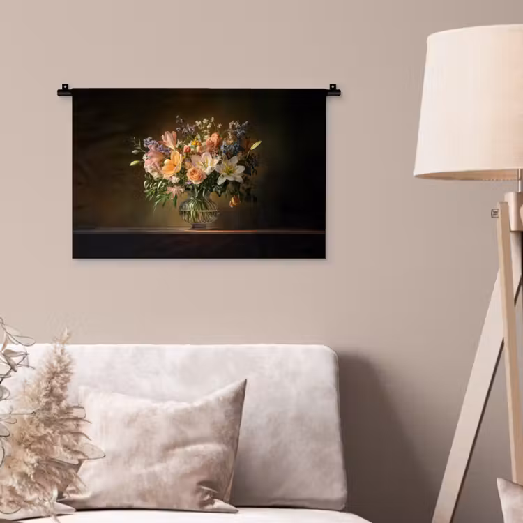 Glazen - Bloemen - Boeket - Kleuren Wandkleed katoen klein -sfeer4