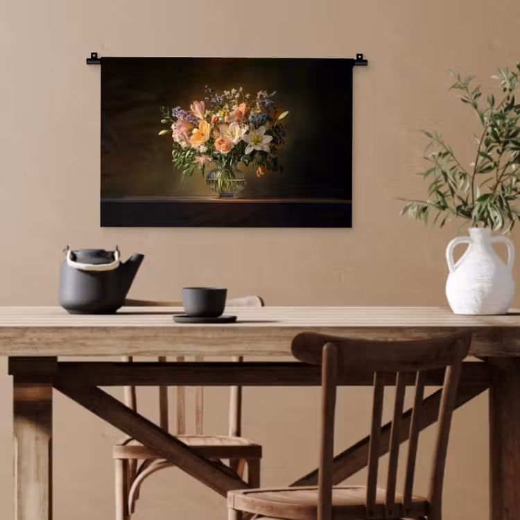 Glazen - Bloemen - Boeket - Kleuren Wandkleed katoen klein -sfeer6