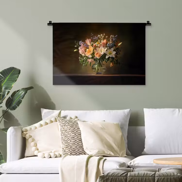 Glazen - Bloemen - Boeket - Kleuren Wandkleed katoen klein -sfeer7
