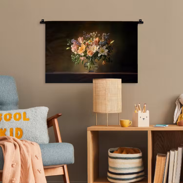 Glazen - Bloemen - Boeket - Kleuren Wandkleed katoen klein -wsfeer4_kind