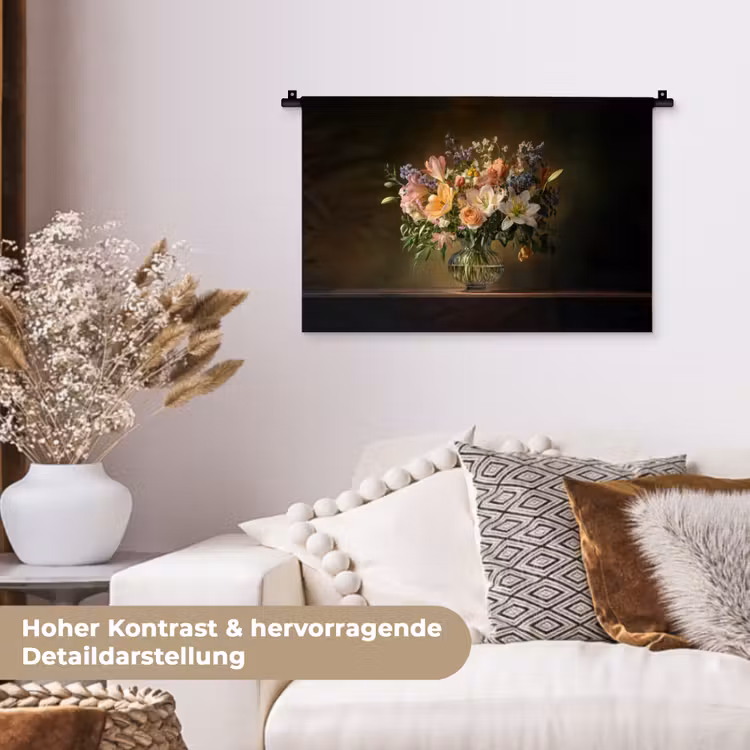 Glazen - Bloemen - Boeket - Kleuren Wandkleed katoen klein -tsfeer1_DE