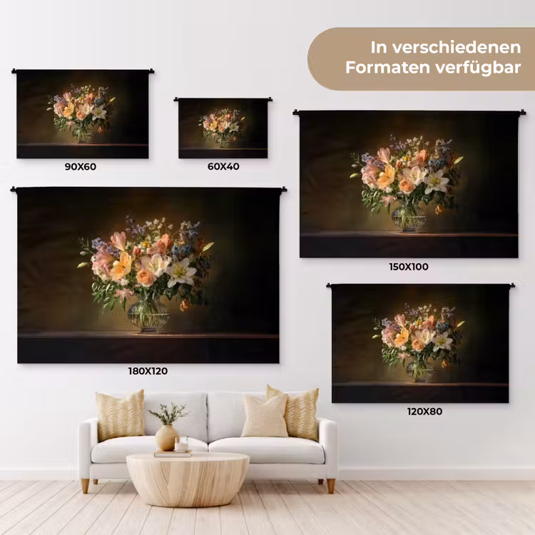 Glazen - Bloemen - Boeket - Kleuren Wandkleed katoen klein -tsfeer8_DE