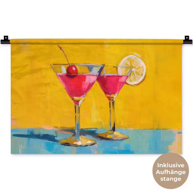 Glazen - Cocktail - Citroen - Kers Wandkleed katoen klein -t3d_DE