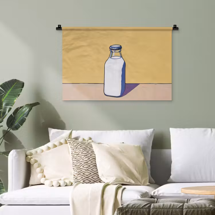 Glazen - Fles - Illustratie - Melk Wandkleed katoen klein -sfeer7