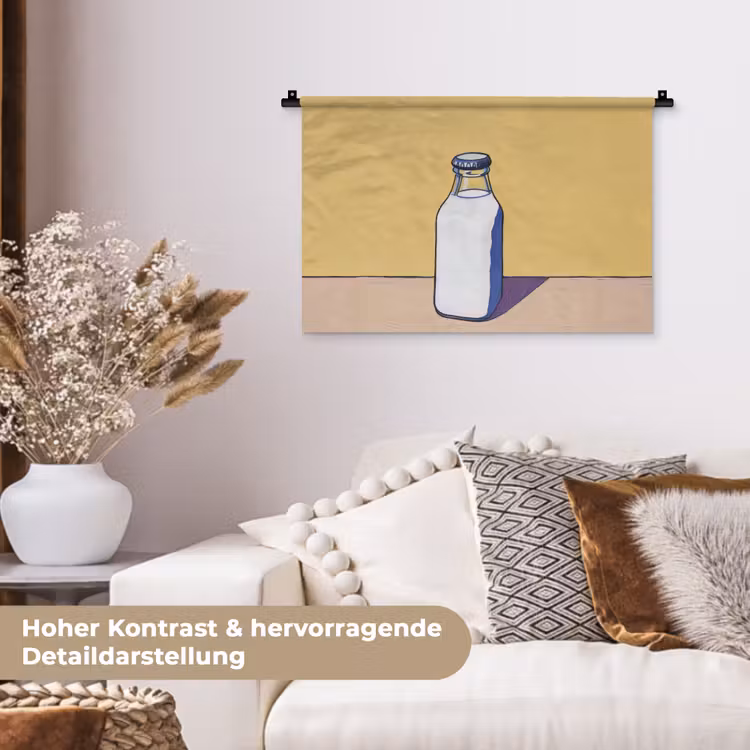 Glazen - Fles - Illustratie - Melk Wandkleed katoen klein -tsfeer1_DE