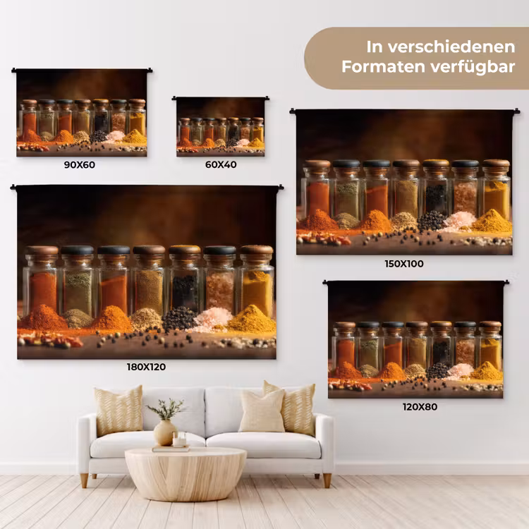 Potjes - Kruiden - Specerijen - Korrels Wandkleed katoen klein -tsfeer8_DE