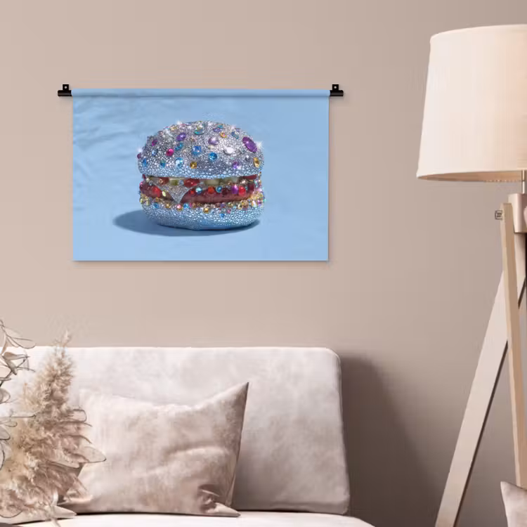Glitters - Hamburger - Blauw Wandkleed katoen klein -sfeer4