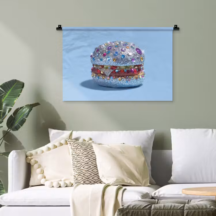 Glitters - Hamburger - Blauw Wandkleed katoen klein -sfeer7