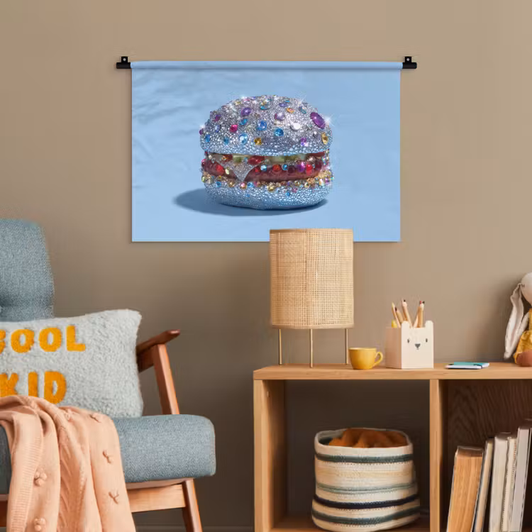 Glitters - Hamburger - Blauw Wandkleed katoen klein -wsfeer4_kind