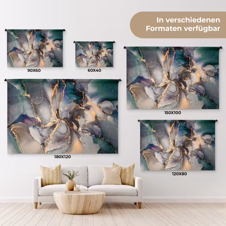 Goud - Blauw - Marmer Wandkleed katoen klein -tsfeer8_DE