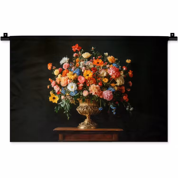 Goud - Bloemen - Kleuren - Vaas Wandkleed katoen klein -zz3d