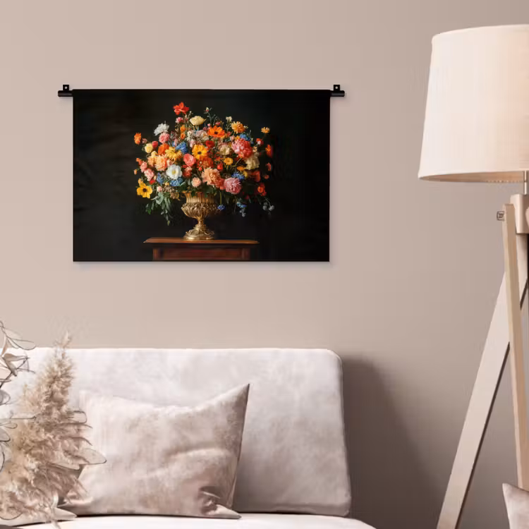 Goud - Bloemen - Kleuren - Vaas Wandkleed katoen klein -sfeer4
