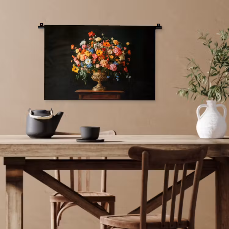 Goud - Bloemen - Kleuren - Vaas Wandkleed katoen klein -sfeer6