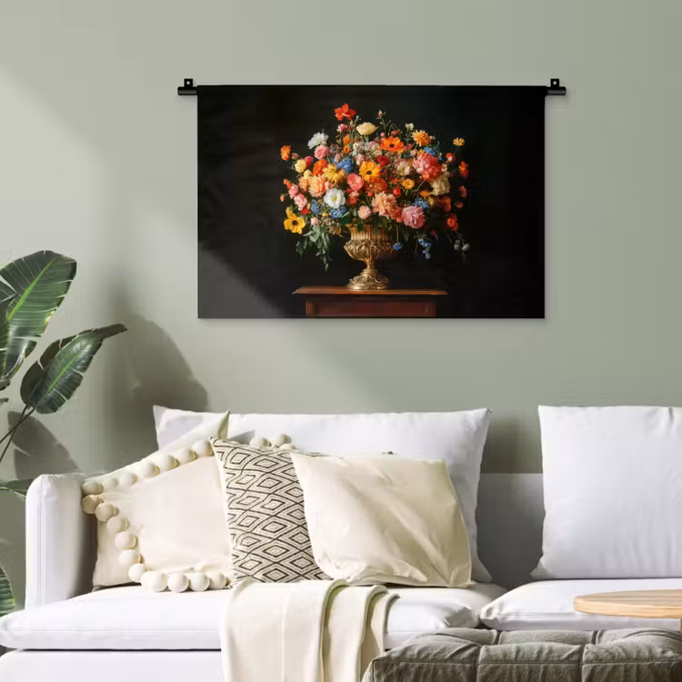 Goud - Bloemen - Kleuren - Vaas Wandkleed katoen klein -sfeer7