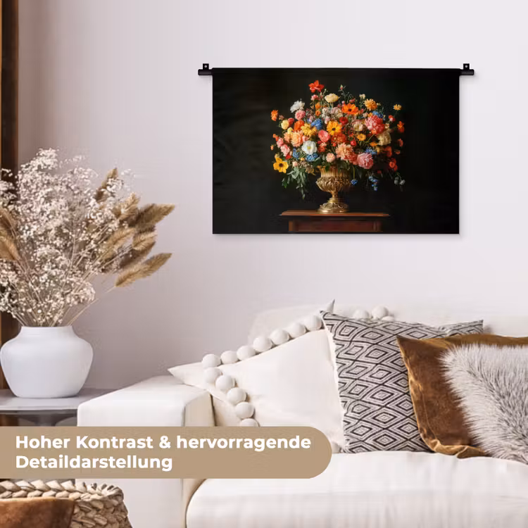 Goud - Bloemen - Kleuren - Vaas Wandkleed katoen klein -tsfeer1_DE