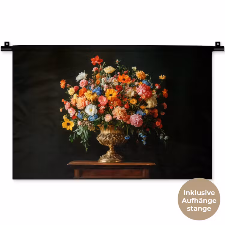 Goud - Bloemen - Kleuren - Vaas Wandkleed katoen klein -t3d_DE