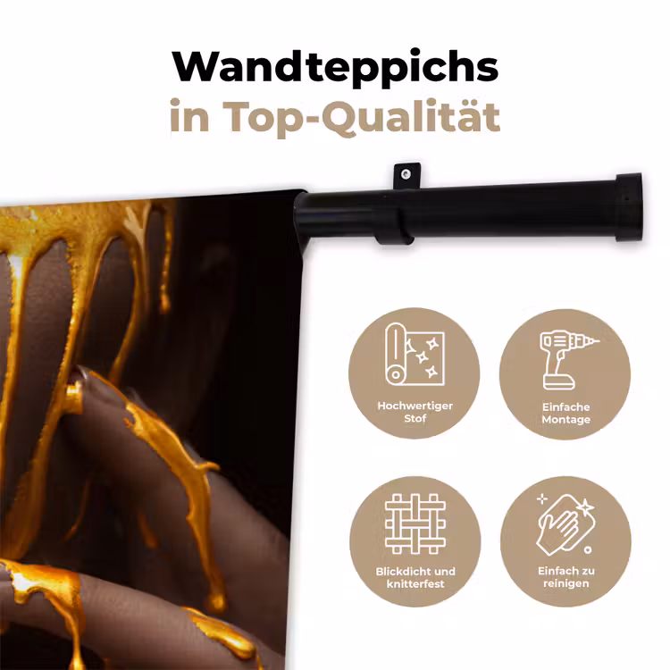 Goud - Vrouw - Verf - Lippen - Luxe Wandkleed katoen klein -tsfeer2_DE