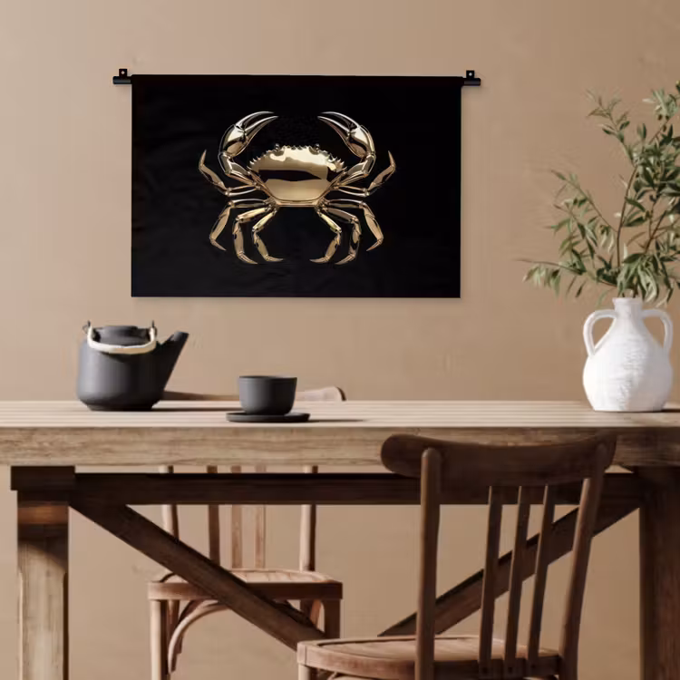 Goud - Krab - Dieren - Zwart Wandkleed katoen klein -sfeer6